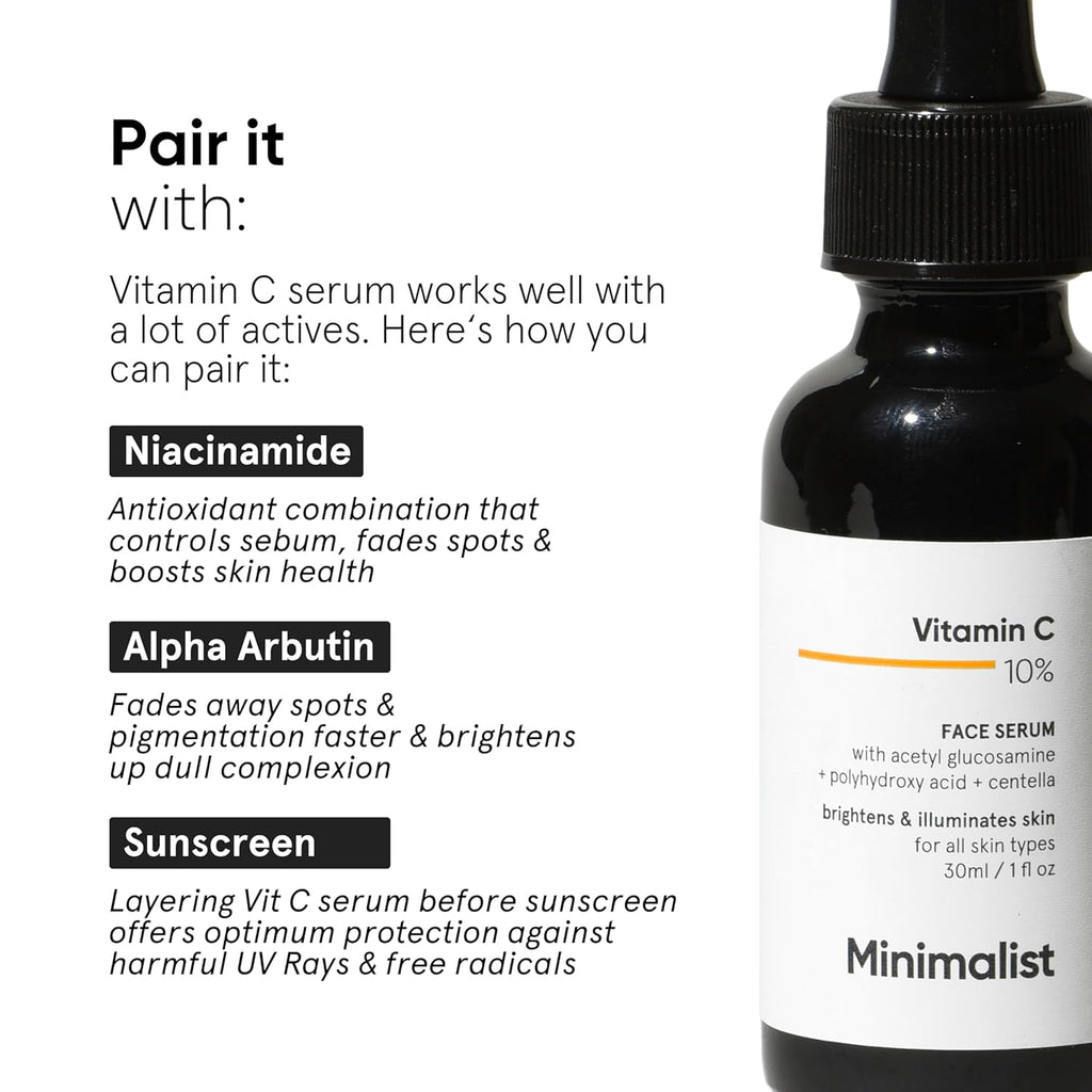 Minimalist 10% Advanced Vitamin C Serum for Glowing Skin | Brightening & Dark Spot Treatment  30ml