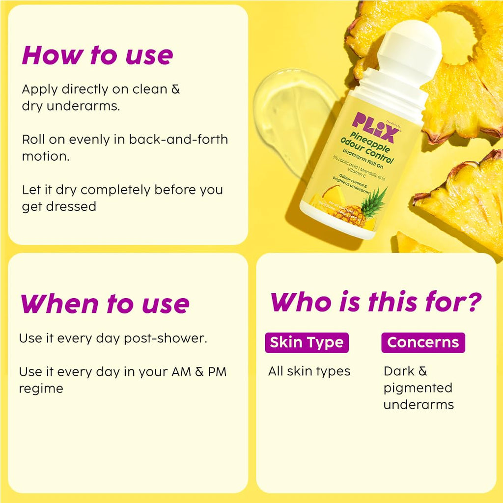 The Plant Fix Plix Pineapple Odour Control Underarm Roll-On (50Ml)